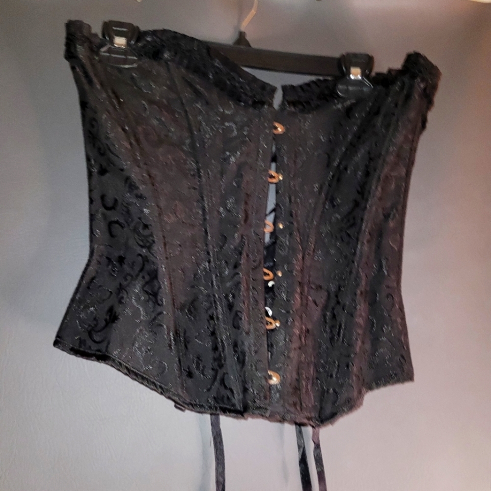 Vintage women goth black sleeveless corset intimates L ties in back